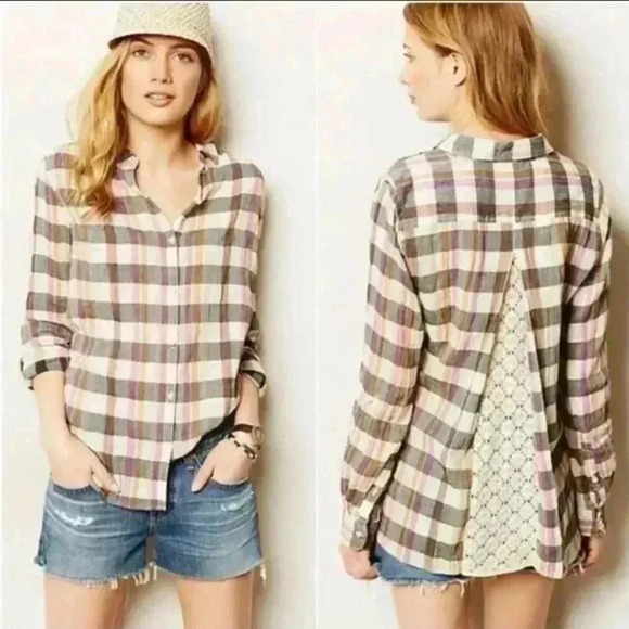 ANTHROPOLOGIE ISABELLA SINCLAIR Forest Green Crimp Cotton Button Top Size S - Picture 9 of 9